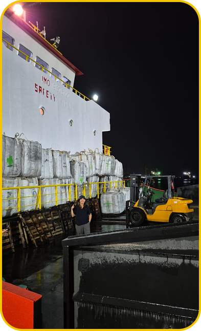 Night vessel loading with forklift