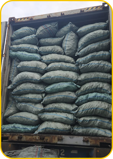 Rubber charcoal in 20kg bags loaded