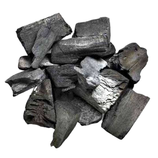 Rubber wood charcoal lump pile